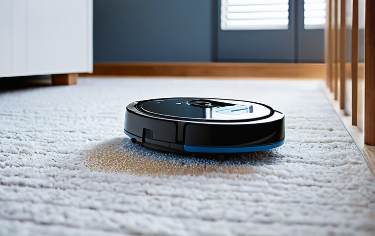 홈 로봇 활용을 위한 필수 앱 소개 - **Prompt:** A smart robot vacuum carefully cleaning a section of a stylish Vietnamese home. In the f...