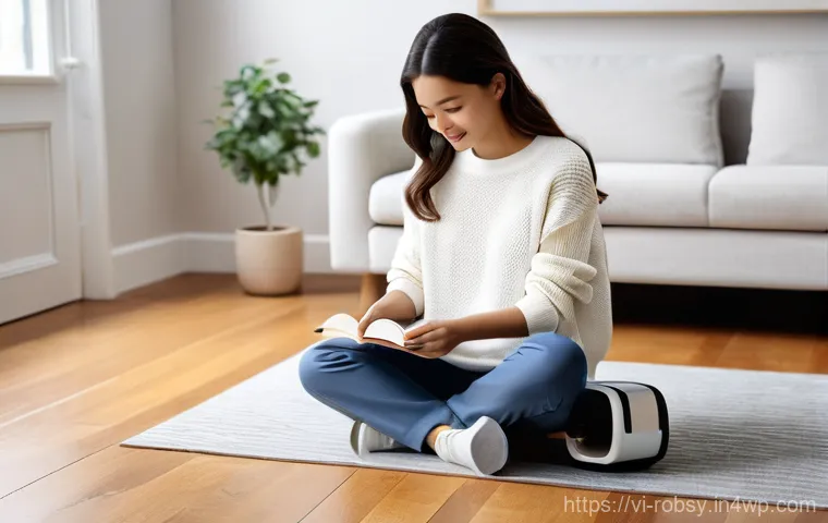 가정에서의 로봇 활용 성공 사례 - **Prompt:** A bright, modern living room bathed in natural light, showcasing a sleek, minimalist des...