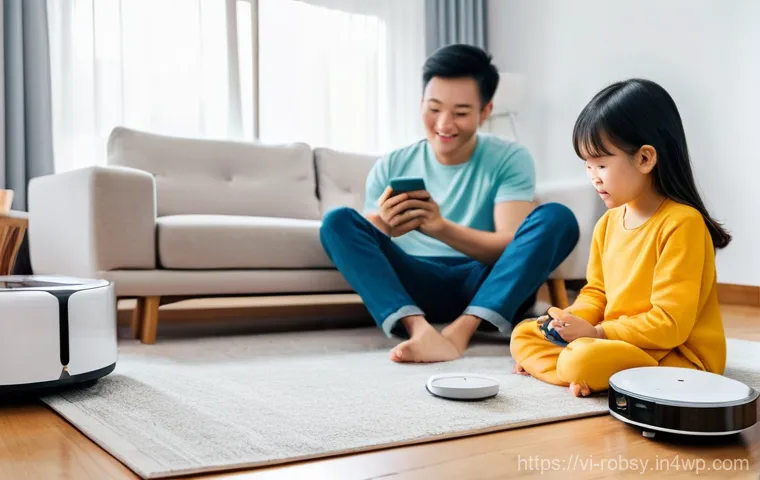 홈 로봇으로 가정의 효율성을 높이는 팁 - **Prompt 1: A Peaceful Vietnamese Family Morning with Robot Vacuum**
A wide-angle shot of a brig...