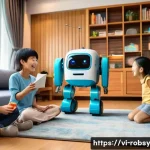 Home 18 홈 로봇으로 가족과의 소통 방법 - **Prompt:** A heartwarming scene inside a modern, bright Vietnamese living room. A friendly, medium-...