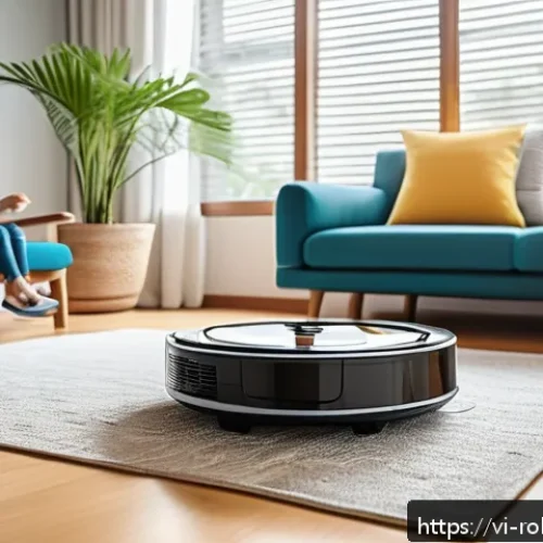 Home 15 로봇 기술 발전에 따른 가정생활 변화 - A modern Vietnamese family living room with a sleek robot vacuum cleaner actively cleaning the floor...