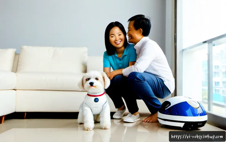 Home 17 로봇 애완동물의 시장 동향 분석 - Photorealistic modern Vietnamese apartment in Ho Chi Minh City, a smiling older Vietnamese couple in...